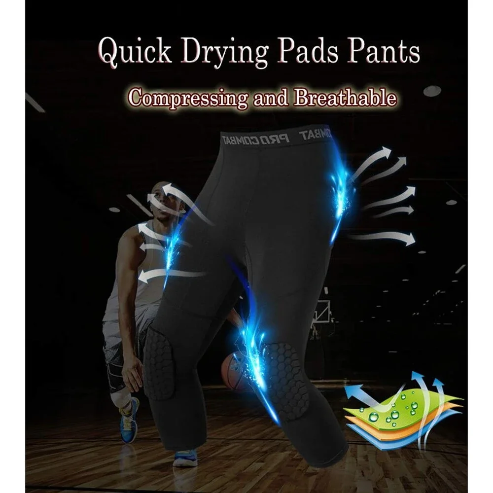 Unlimit Youth Black Basketball Pants Knee Pads Within Compression 3/4 XXXL